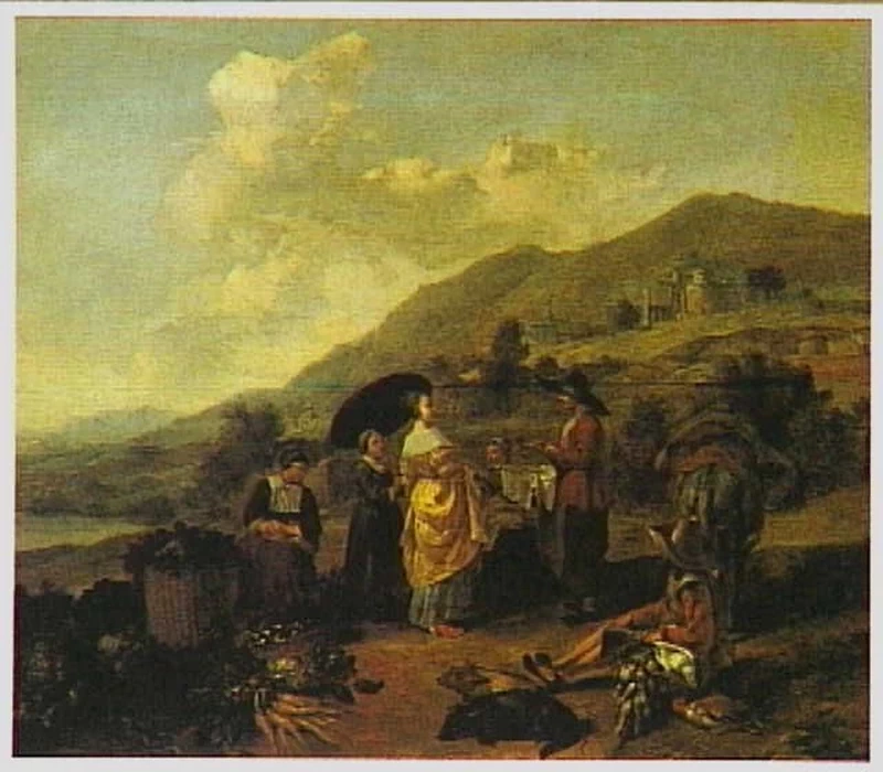 Paesaggio meridionale con venditori di verdure
